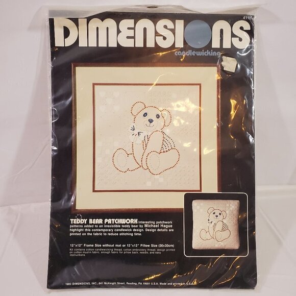 Vintage 1983 Dimensions TEDDY BEAR Candle Wicking Patchwork Needle Craft Kit - Picture 1 of 5